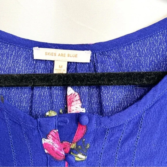 Skies Are Blue Floral Blouse Casual Long Sleeve Blue Shirt Women’s Size Medium - Picture 4 of 12